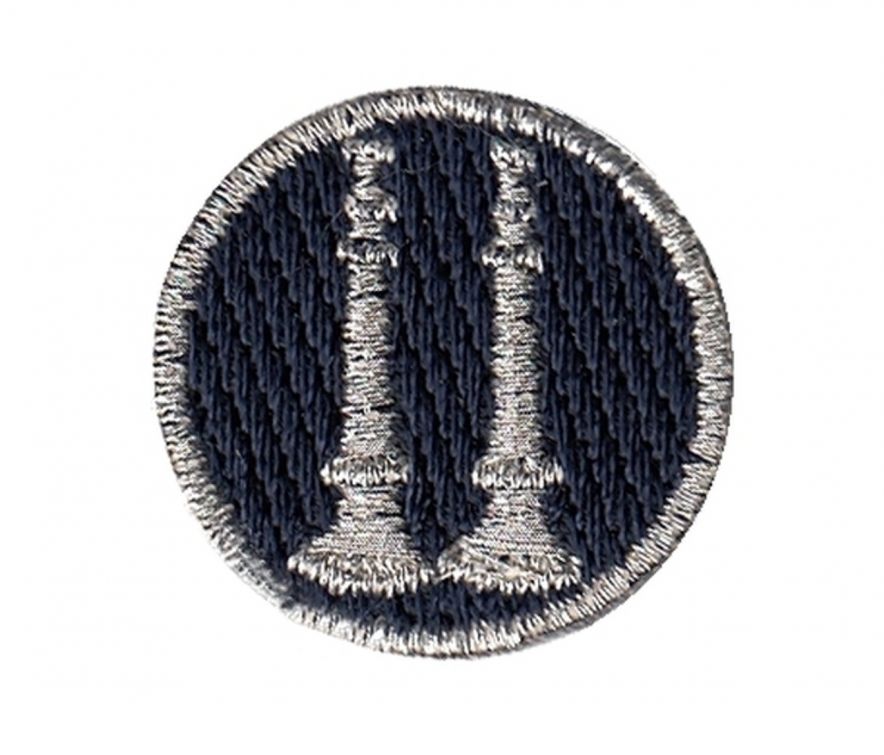 FIRE FIGHTER 2 BUGLES PARALLEL, 1" CIRCLE - METALLIC GOLD ON MIDNIGHT NAVY - SEW ON.